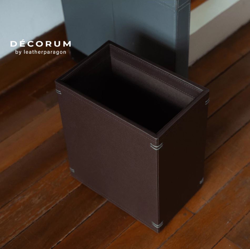 ถังหนัง ถังขยะ ใส่ของทรงสี่เหลี่ยม Decorum 26x30x16.5 cm สีน้ำตาล_1